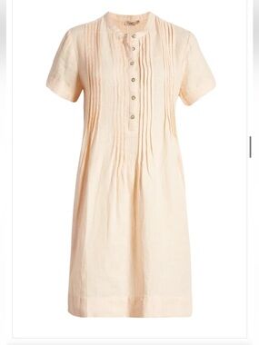 Faherty Soft Peach Gemina Linen Short Sleeve Mini Dress with Pockets Size XS